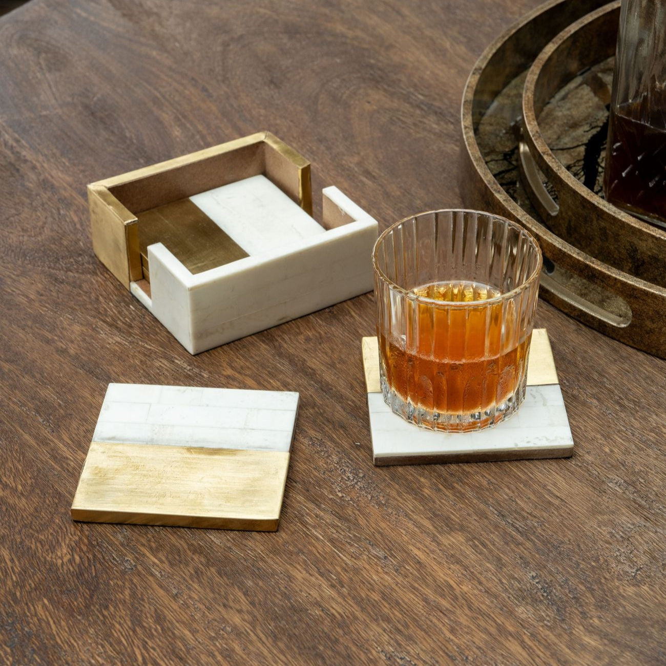Set of 4 Two Tone Gold & White Coasters